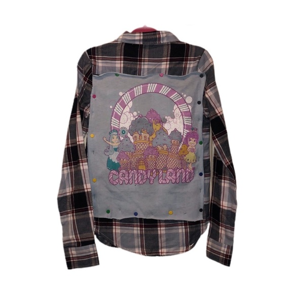 Kid’s Navy, Baby Blue, & Pink Plaid W/ Candyland Back Patch - Picture 3 of 4